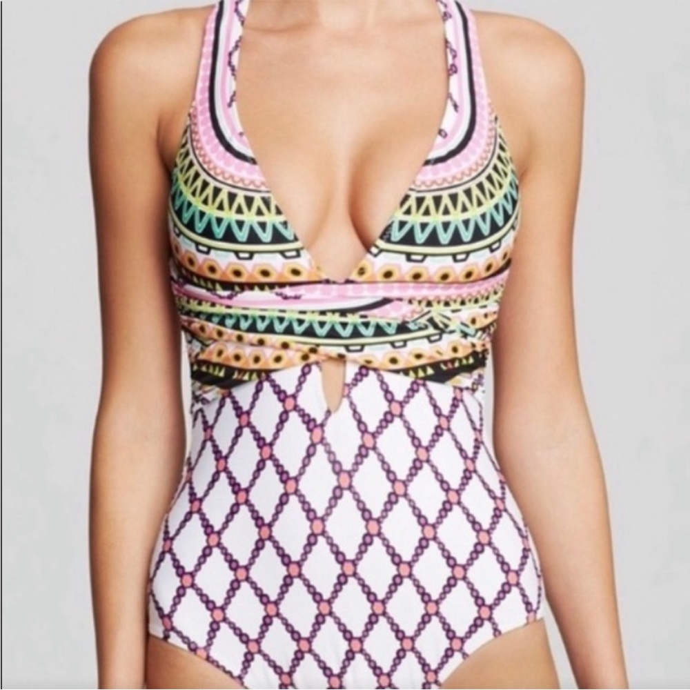 Trina Turk Kon Tiki Plunge Crisscross One Piece Swimsuit Size 6